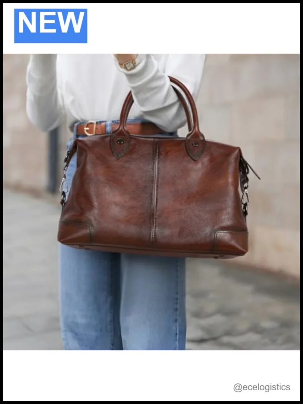 Genuine Leather Satchel Tote Bag Women Large Capacity Top Handle Handbag Vintage